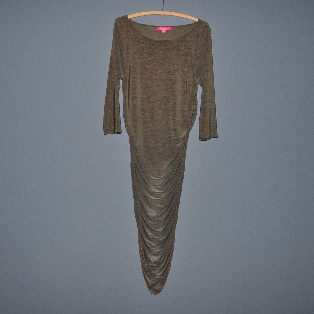 033 CATHERINE MALANDRINO Olive Melange Lansbury Dress sz L - Picture 4 of 8